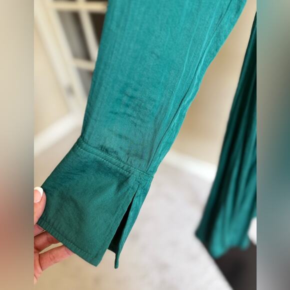 Free People Emerald Green Long Sleeve Mock Neck Midi Dress Flowy Women’s XS - Picture 4 of 8